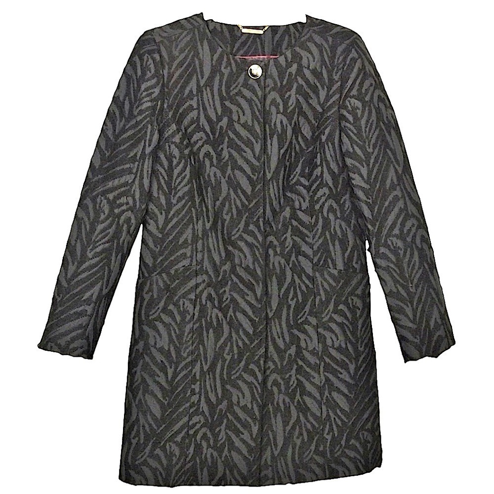 𝅺DANA Buchman Vintage Black on Black Zebra Print Evening Coat Size Medium